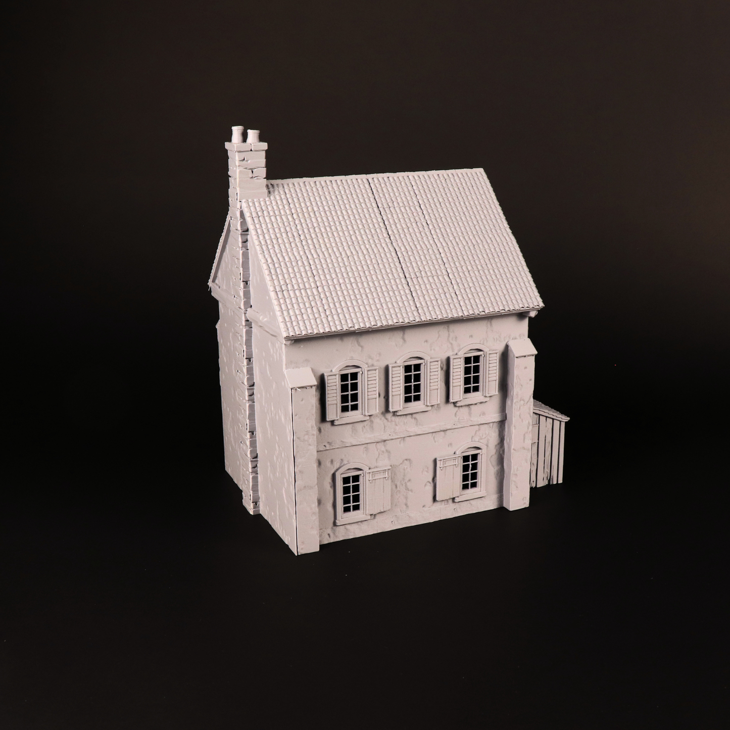 Vue arrière de la Farmhouse, décor de maison rurale normande pour table de jeu historique 28 mm
