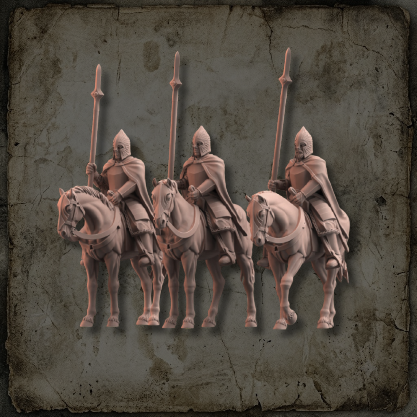 Gardes Montés de la Grande Porte de la Garde de la Citadelle avec trois cavaliers armés de lances en 28-32 mm