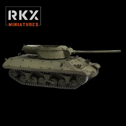 Maquette en résine du chasseur de chars américain M36 Jackson avec tourelle ouverte et canon de 90mm, échelle 28mm, design RKX Miniatures.