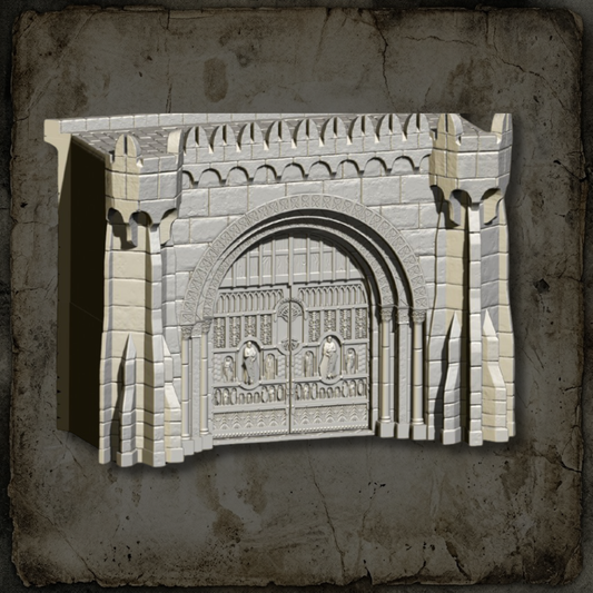 Grande porte de la Citadelle vue de face avec architecture fortifiée pour table de jeu fantasy