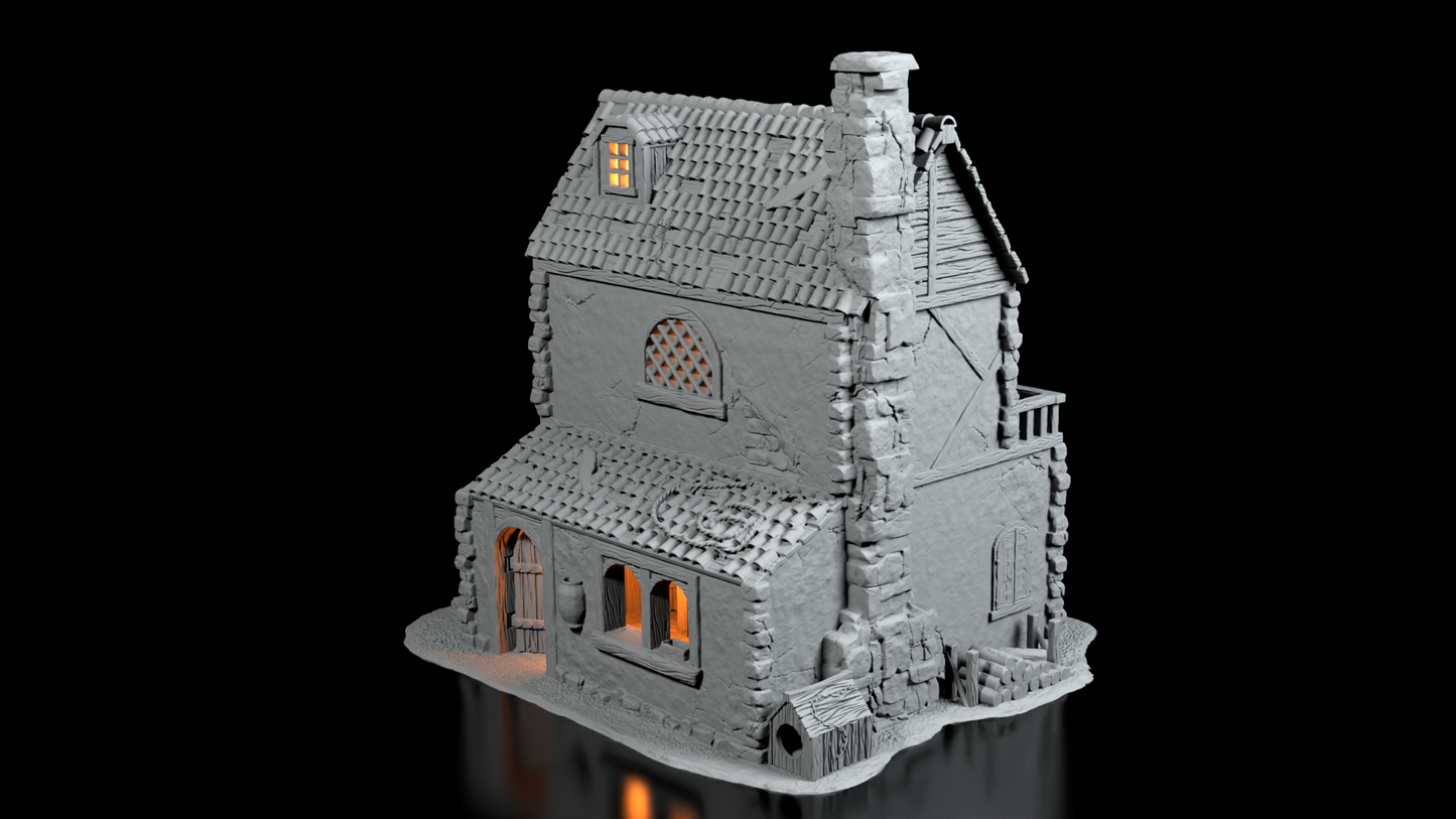 Maison Médiévale à terrasse – Décor 3D pour Wargame