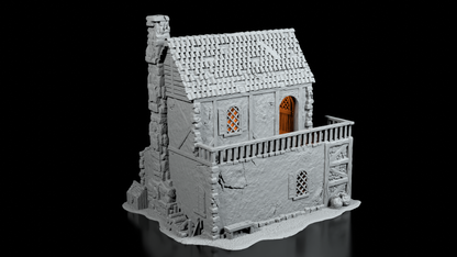 Maison Médiévale à terrasse – Décor 3D pour Wargame