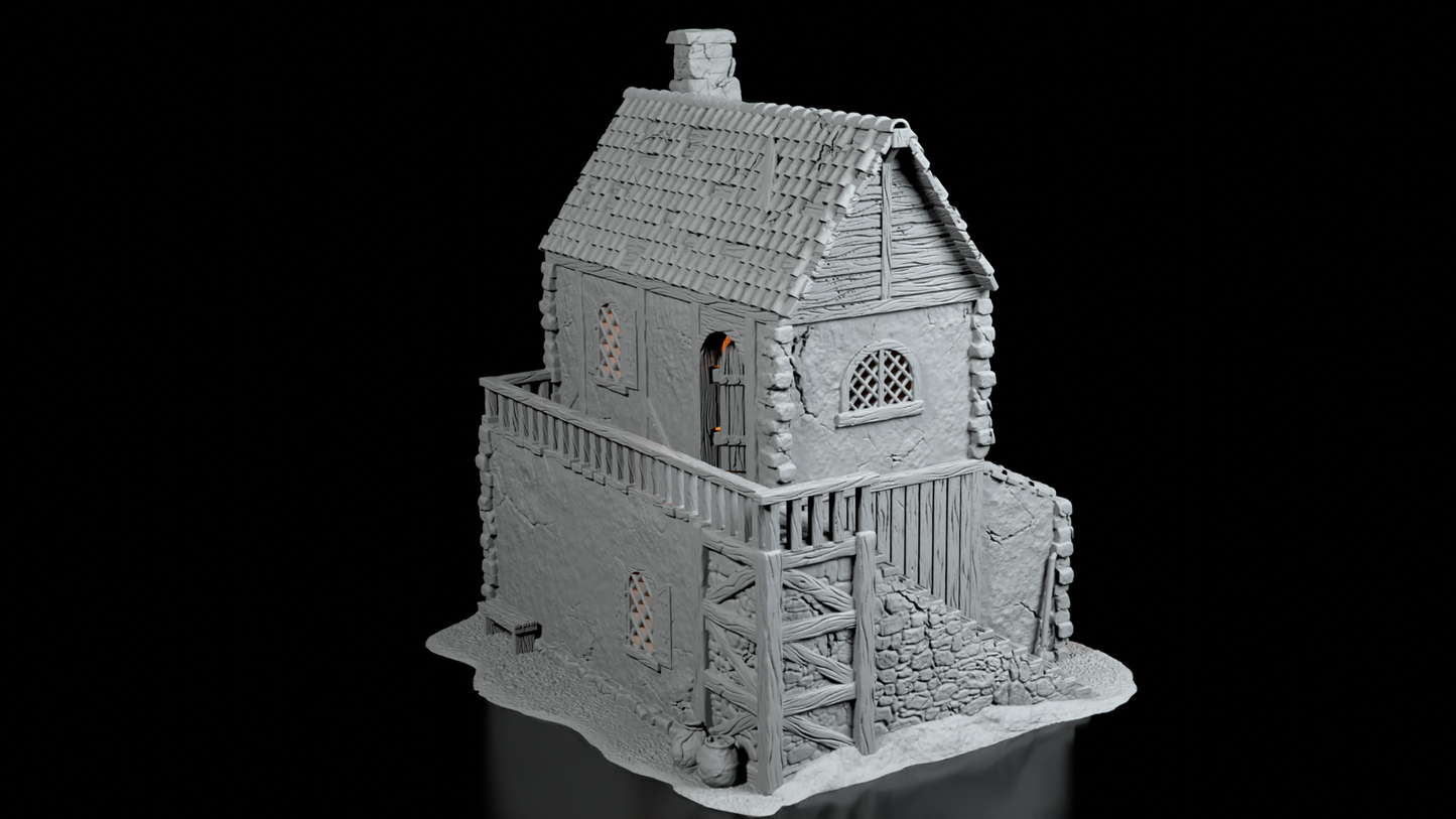 Maison Médiévale à terrasse – Décor 3D pour Wargame
