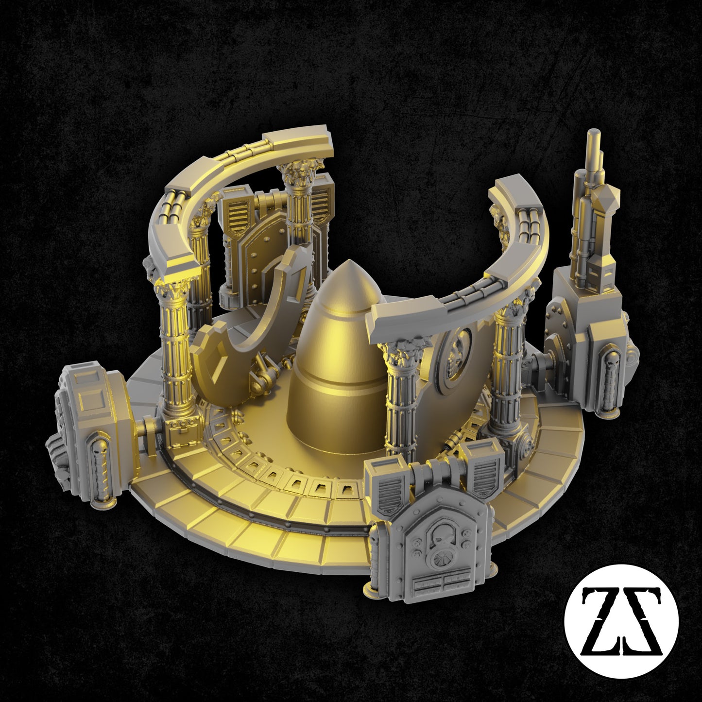 Acumen Plaza Missile Silo ouvert avec missile apparent de la gamme Zorpsector Rome pour jeux de figurines science-fiction 28 à 32 mm.