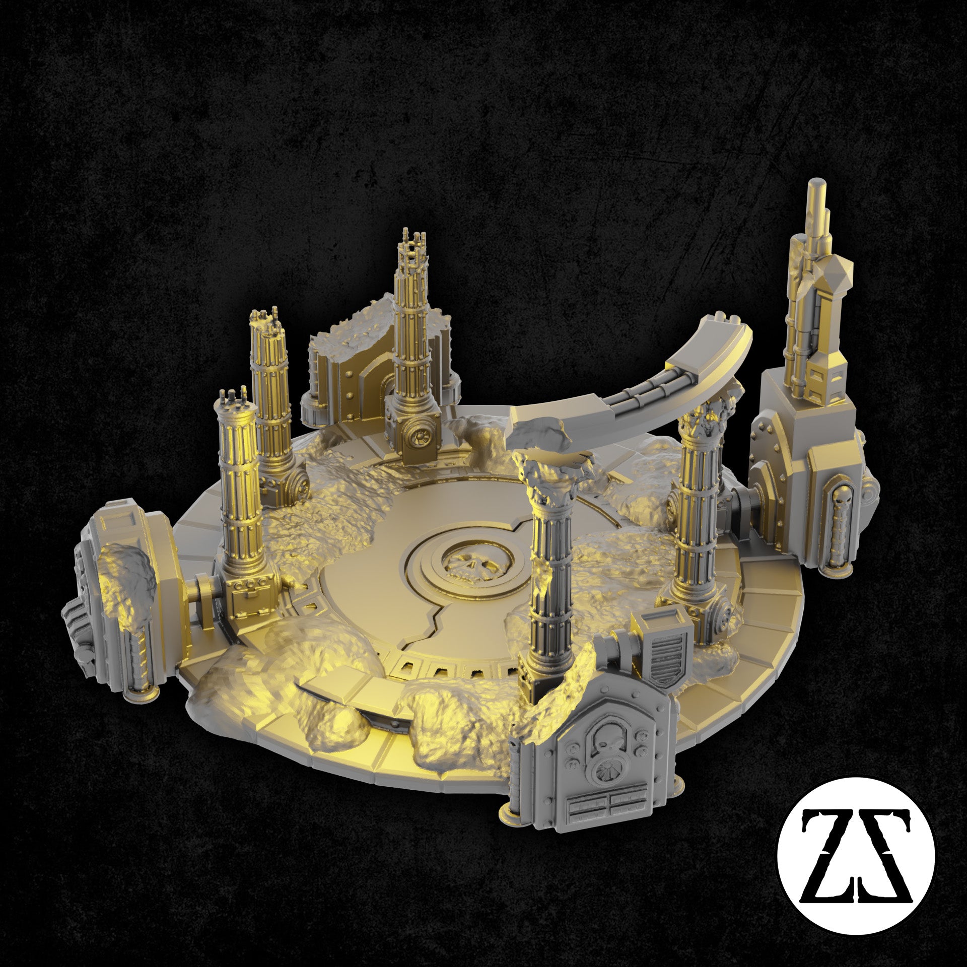 Acumen Plaza Missile Silo Ruin, ancien silo de missiles détruit de la gamme Zorpsector Rome pour jeux de figurines science-fiction 28 à 32 mm.