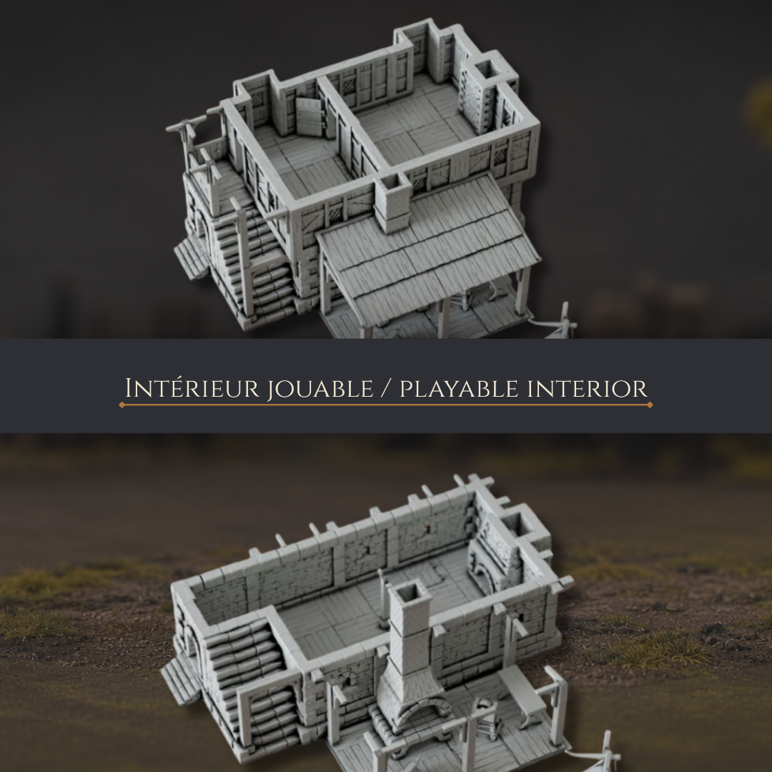 Intérieur jouable de la Blacksmith's House, bâtiment pour scénario Mordheim et wargame 28 mm