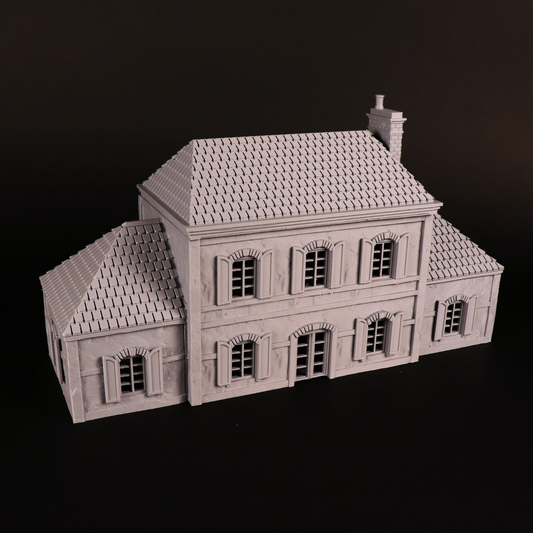 Vue arrière de la Breville School House, décor de village normand pour jeu de figurines historique 28 mm