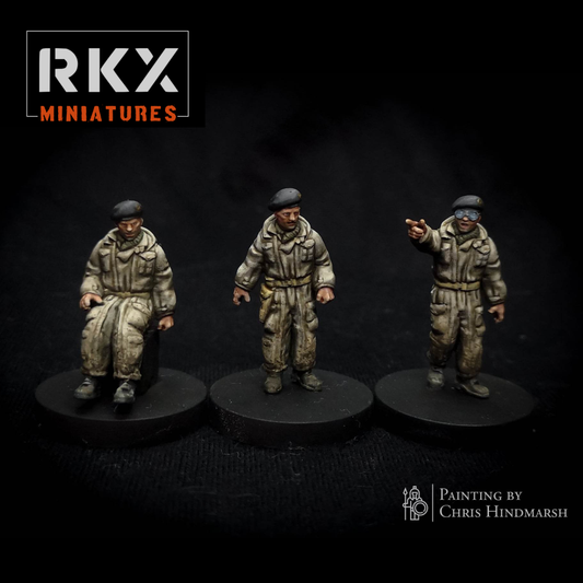 Figurines British/Canadian Tankers de RKX Miniatures en résine 28 mm compatibles avec Bolt Action, Chain of Command, Battlegroup et autres jeux de figurines historiques.