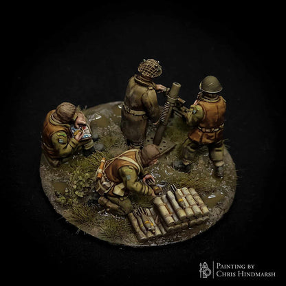 Équipe Canadian 3" Mortar Team RKX Miniatures prête à l'appui-feu pour Bolt Action, Chain of Command, Battlegroup et autres jeux de figurines historiques en 28 mm.