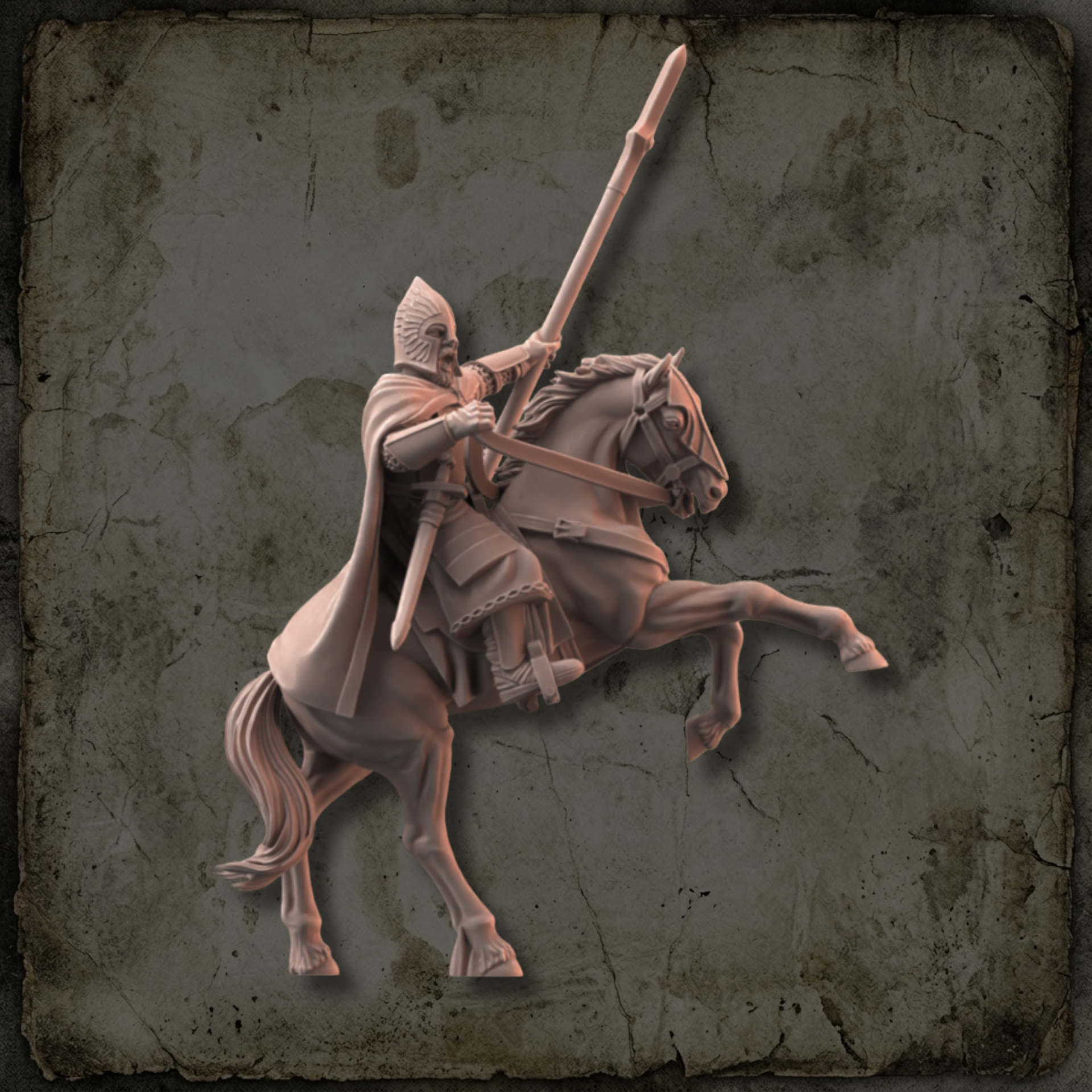 Capitaine de la Citadelle à cheval avec lance de cavalerie et épée, figurine fantasy 28 mm.