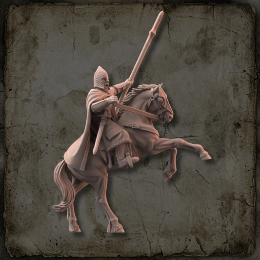 Capitaine de la Citadelle à cheval avec lance de cavalerie et épée, figurine fantasy 28 mm.