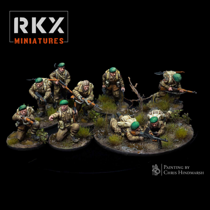 Commando Rifle Section de RKX Miniatures composée de neuf commandos britanniques en résine 28 mm pour wargames Seconde Guerre mondiale.