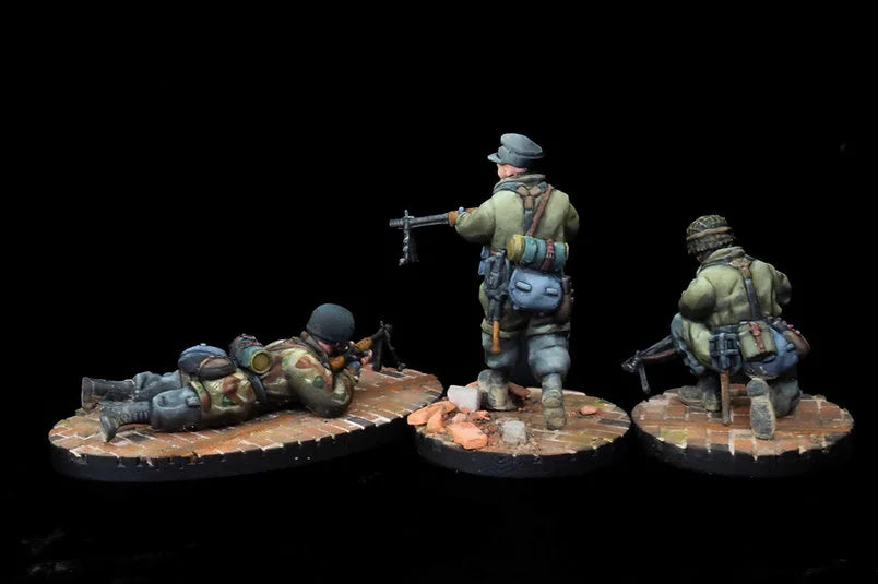 Scénario de combat urbain avec l'escouade d'armes mixtes Fallschirmjäger, soclage pavé et briques, figurines d'impression 3D pour collectionneurs.