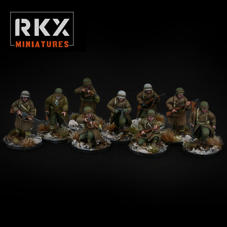 Escouade de 10 figurines US Army en manteaux d'hiver 28mm en résine par RKX Miniatures