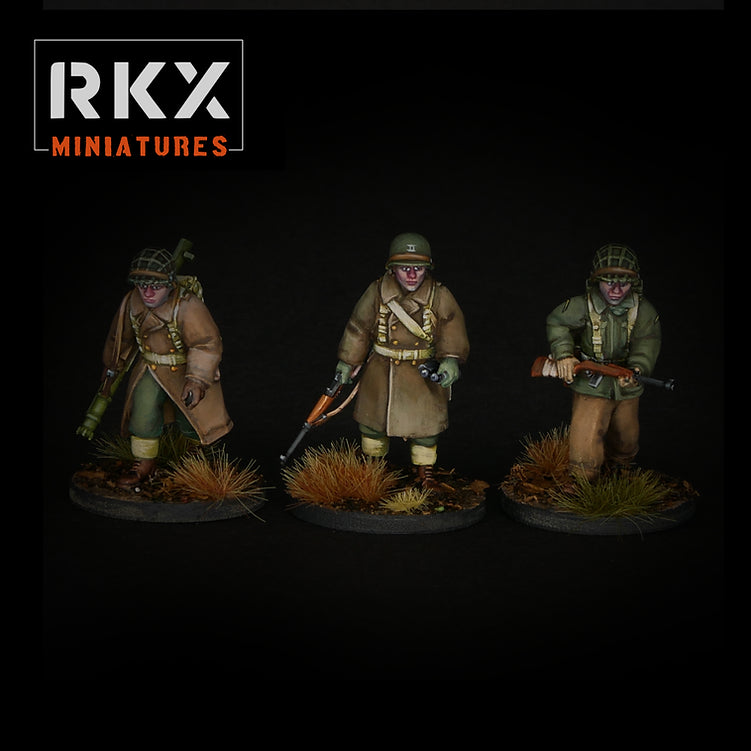 Groupe de commandement US Army en tenue d'hiver 28mm en résine par RKX Miniatures.