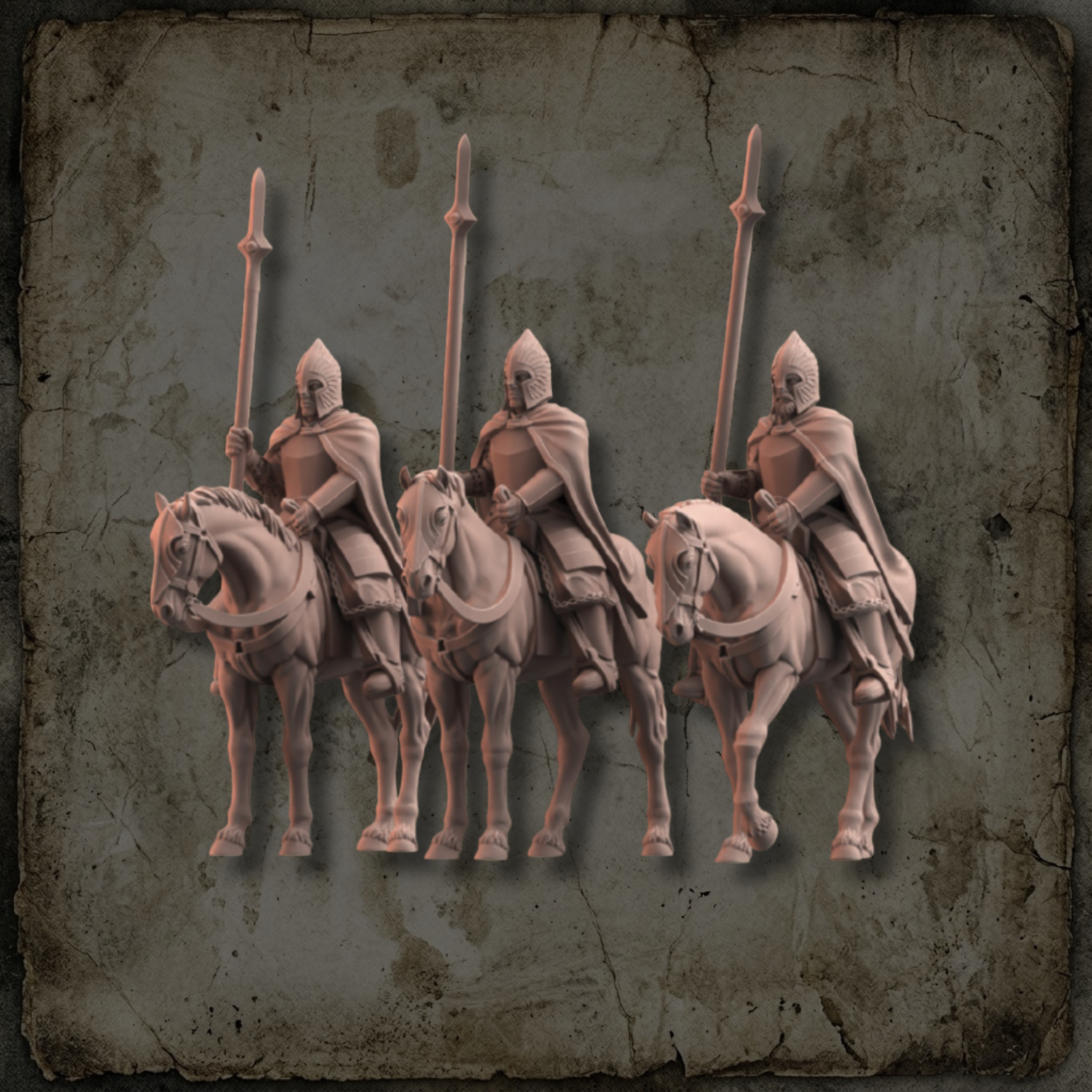 Gardes Montés de la Grande Porte de la Garde de la Citadelle avec trois cavaliers armés de lances en 28-32 mm