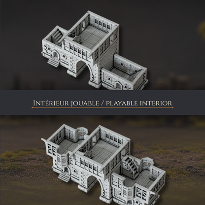 Intérieur jouable de la Gildengrund Gatehouse avec passage central pour Mordheim et The Old World