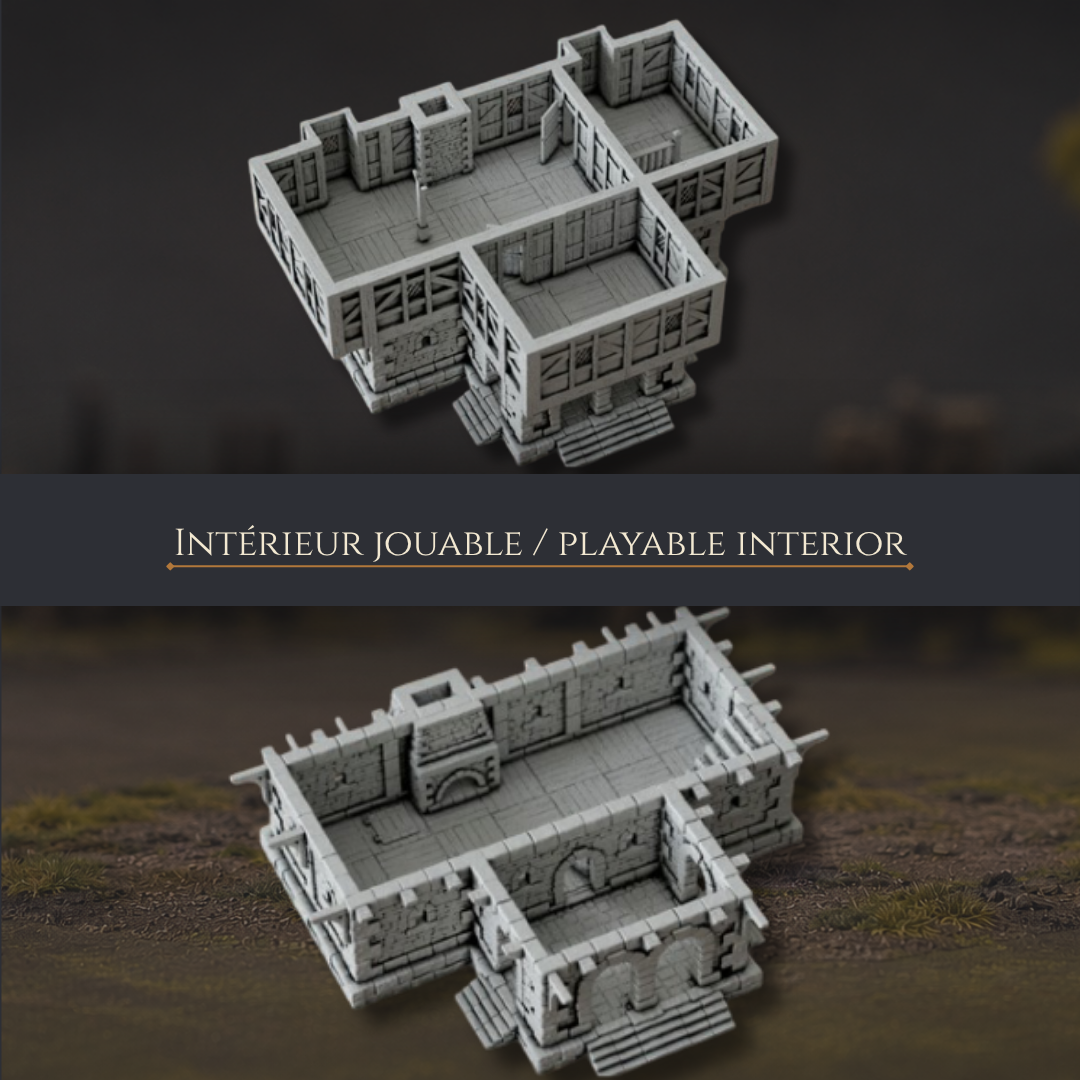 Intérieur jouable de la Gildengrund Townhouse, maison médiévale pour table Mordheim 28-32 mm
