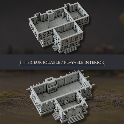 Intérieur jouable de la Gildengrund Townhouse, maison médiévale pour table Mordheim 28-32 mm