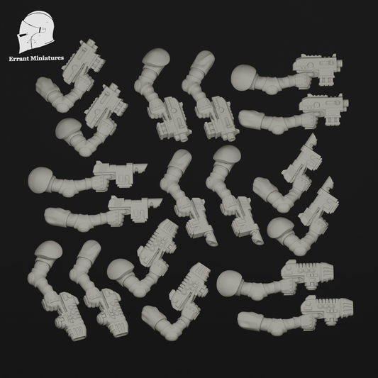 Pack d'armes de poing Imperial Contractors comprenant plusieurs modèles de pistolets et bras de conversion pour figurines 28-32 mm.