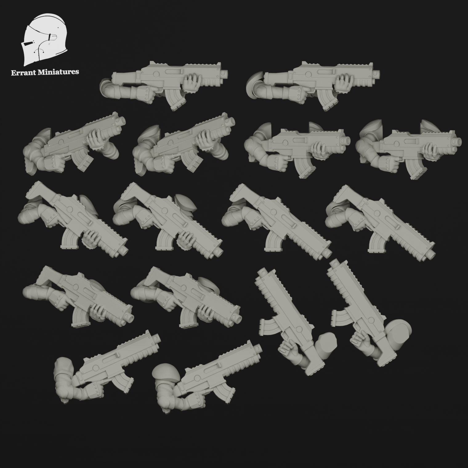 Pack de fusils lourds Imperial Contractors pour figurines de science-fiction 28-32 mm avec plusieurs poses de tir.