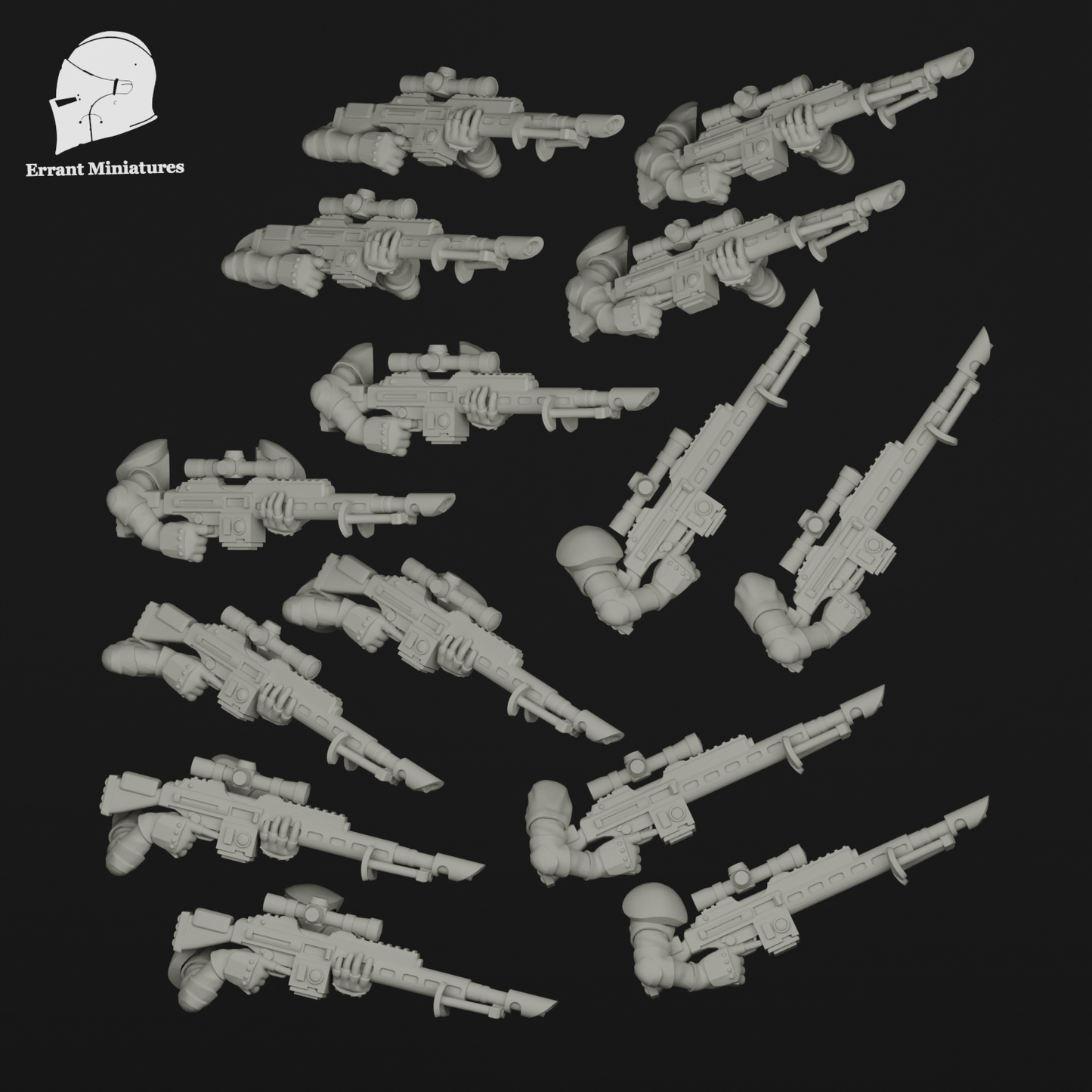 Pack de fusils de précision Imperial Contractors avec optiques de visée pour figurines de science-fiction 28-32 mm.