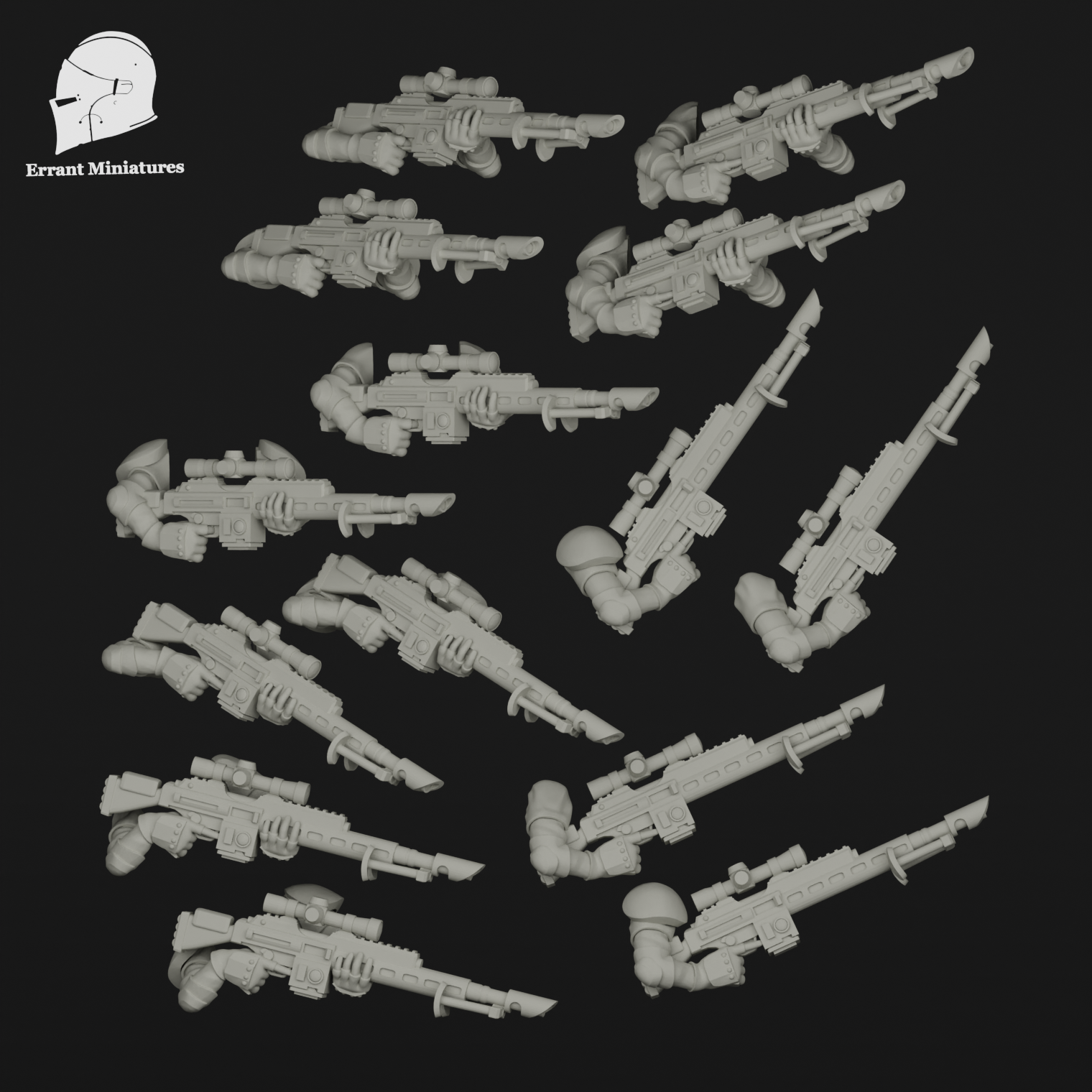 Pack de fusils de précision Imperial Contractors avec optiques de visée pour figurines de science-fiction 28-32 mm.