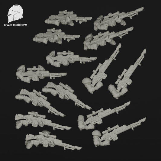 Pack de fusils de précision Imperial Contractors avec optiques de visée pour figurines de science-fiction 28-32 mm.