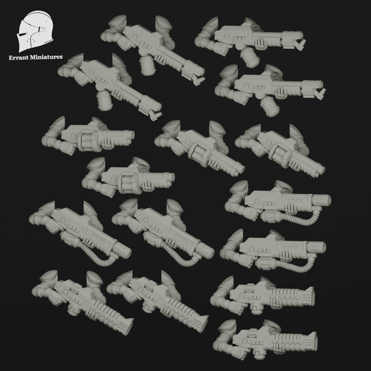 Pack de Special Weapons Imperial Contractors pour figurines de science-fiction 28-32 mm avec plusieurs armes spécialisées et poses de tir.