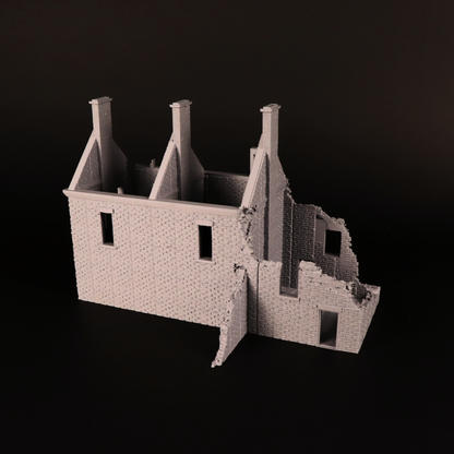 Grande maison de village en ruines pour scénario historique et jeu de figurines 28 mm