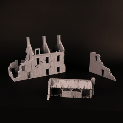 Large Ruined House 28 mm avec dépendance en ruines pour Bolt Action et wargame historique WW2