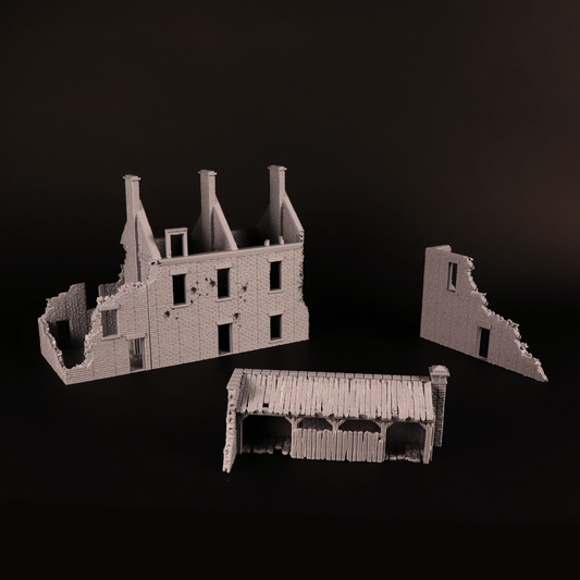 Large Ruined House 28 mm avec dépendance en ruines pour Bolt Action et wargame historique WW2