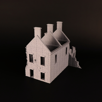 Vue arrière de la Large Ruined House, grande maison détruite pour village WW2 en 28 mm