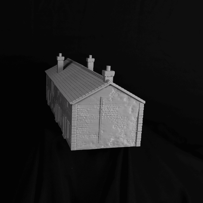 Vue de pignon de la Large Stable, grand bâtiment agricole pour table de jeu historique en 28 mm