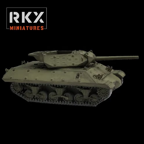Maquette en résine du chasseur de chars américain M10A1 Wolverine, échelle 28mm, tourelle ouverte et blindage incliné, design par RKX Miniatures.