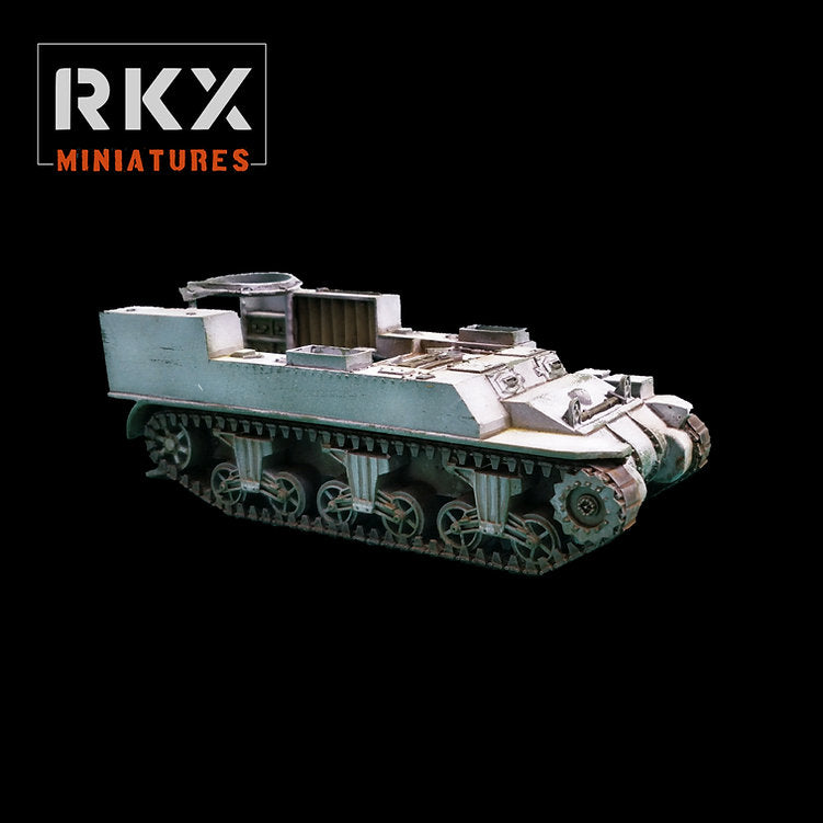 Maquette en résine du véhicule de transport de munitions américain M30 Cargo Carrier, châssis chenillé avec compartiment ouvert, échelle 28mm, design RKX Miniatures.