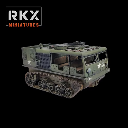Maquette en résine du tracteur chenillé américain M4 High Speed Tractor (HST) pour artillerie, échelle 28mm, design par RKX Miniatures.