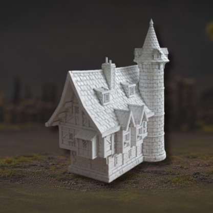 Décor de maison médiévale avec tour 28-32 mm pour table Mordheim et Age of Sigmar