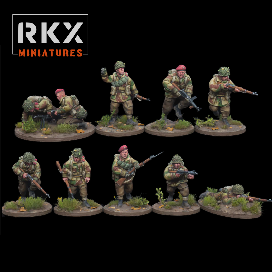 Para Section Airlanding de 10 parachutistes britanniques 28 mm RKX Miniatures pour Bolt Action, Chain of Command et wargames WW2. Figurines pour wargame historique en 28mm.