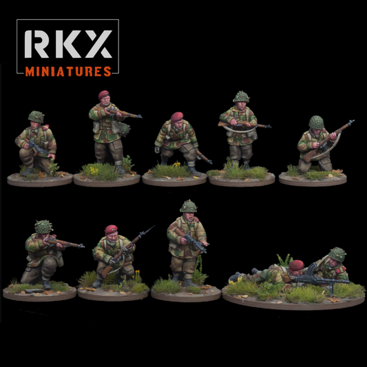 Para Section Gliderborne avec 10 parachutistes britanniques 28 mm RKX Miniatures pour Bolt Action, Chain of Command et wargames WW2. Figurines pour jeux de wargames 28mm.