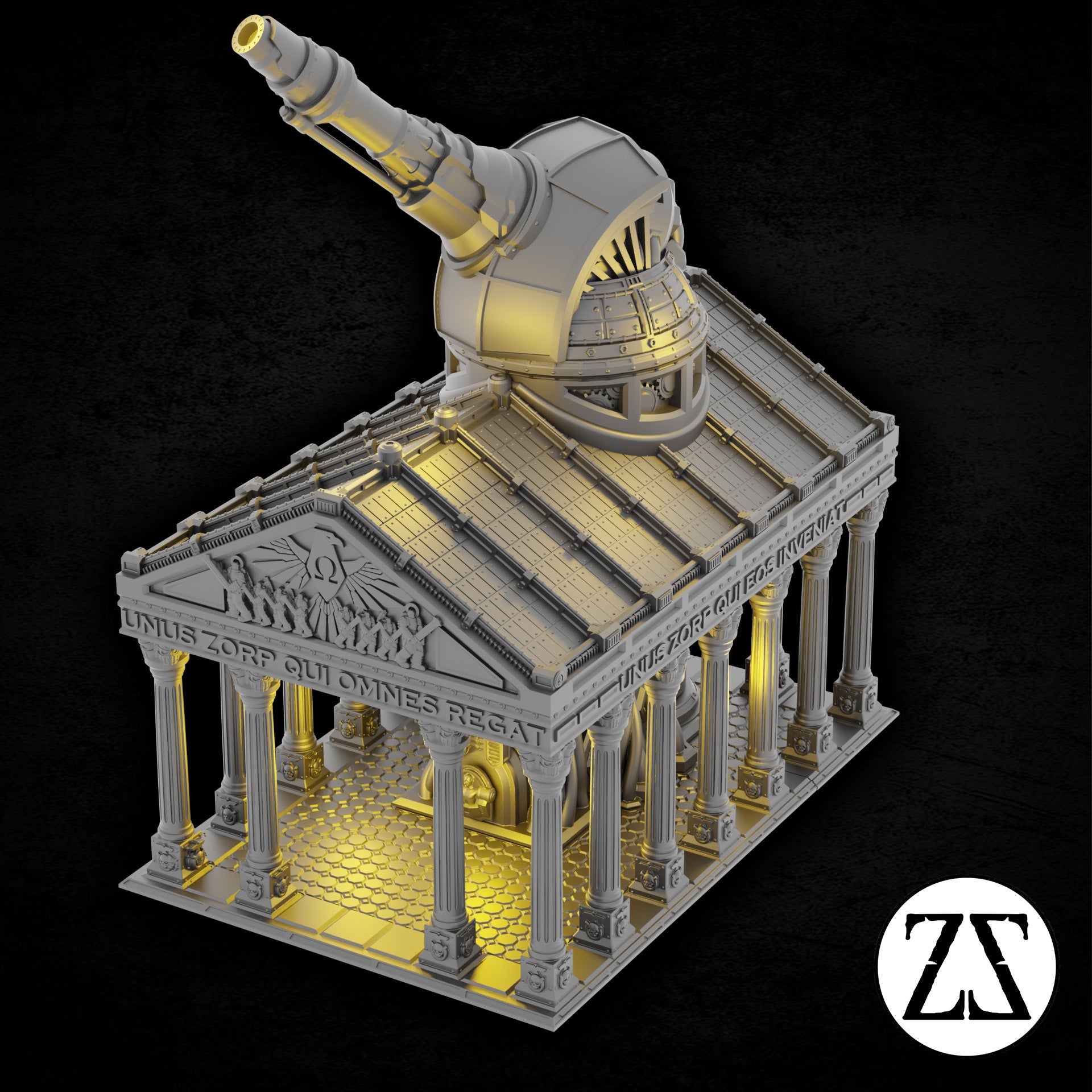 Parthantheon, temple monumental futuriste de la gamme Zorpsector Rome avec canon orbital.