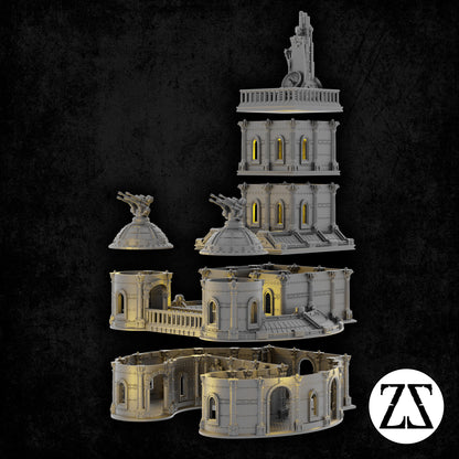 Praetors Palace démonté présentant les différents modules assemblables du palais impérial futuriste.
