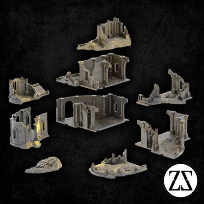 Vue éclatée du Praetors Palace Ruin présentant les différents modules assemblables du palais impérial détruit.