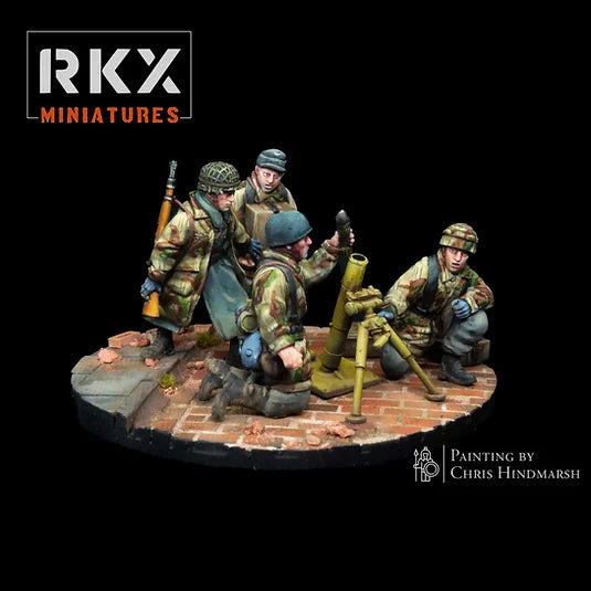 Équipe de mortier moyen 8cm Fallschirmjäger pour Bolt Action, équipe d'artillerie parachutiste allemande, figurines en résine impression 3D échelle 28mm 1/56 peintes par Chris Hindmarsh.