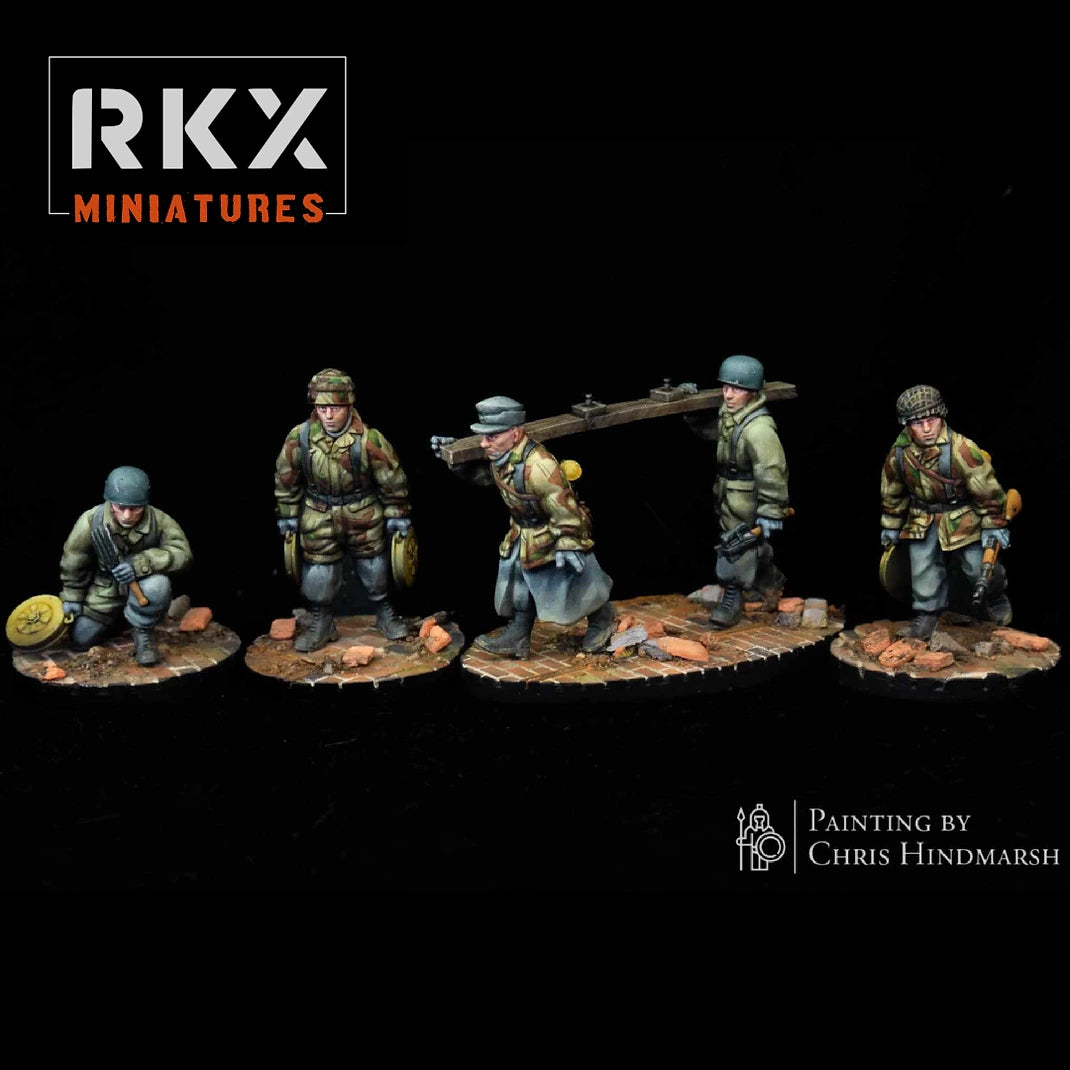 Escouade de sapeurs parachutistes Fallschirmjäger Engineers pour Bolt Action, unité du génie allemand en résine impression 3D, échelle 28mm 1/56, peinture de collection Chris Hindmarsh.