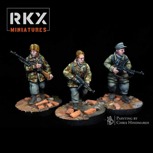 Escouade Fallschirmjäger avec armes de prise (Looted Weapons) pour Bolt Action, figurines de parachutistes allemands en résine impression 3D, échelle 28mm 1/56 peintes par Chris Hindmarsh.
