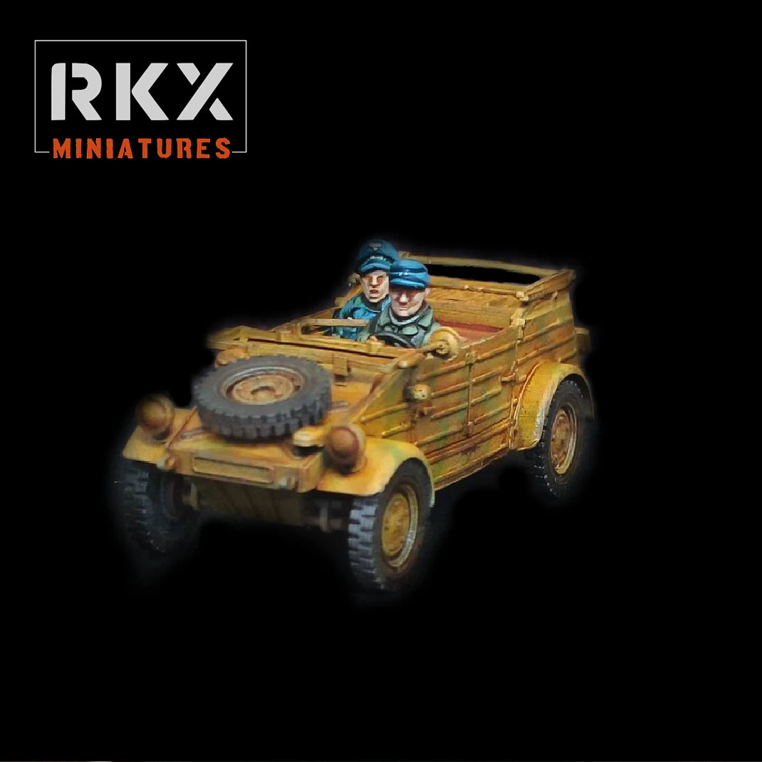Véhicule léger Kübelwagen Type 82 avec conducteur Fallschirmjäger pour Bolt Action, voiture d'état-major allemande en résine impression 3D, échelle 28mm 1/56, peinture réaliste par Chris Hindmarsh.
