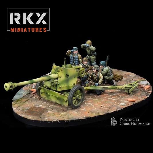 Canon antichar PaK 40 avec servants Fallschirmjäger pour Bolt Action, artillerie lourde allemande 75mm en résine impression 3D, échelle 28mm 1/56, peinture Chris Hindmarsh.