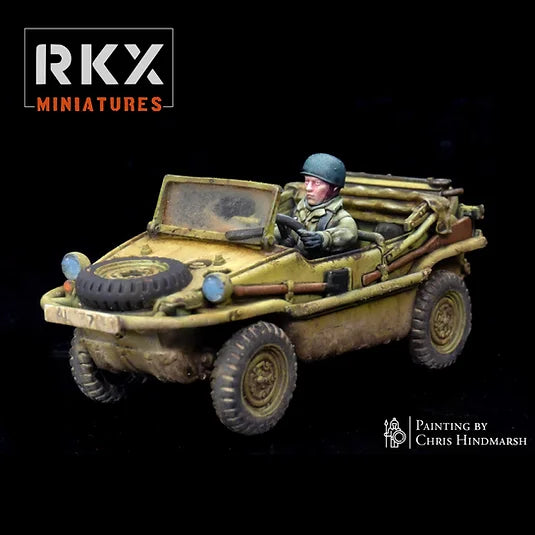 Véhicule amphibie Schwimmwagen allemand pour Bolt Action, figurine de véhicule en résine impression 3D échelle 28mm 1/56, peinture réaliste par Chris Hindmarsh pour RKX Miniatures.