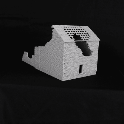 Vue arrière de la Ruined Farm House, maison de ferme détruite pour table Normandie WW2 en 28 mm